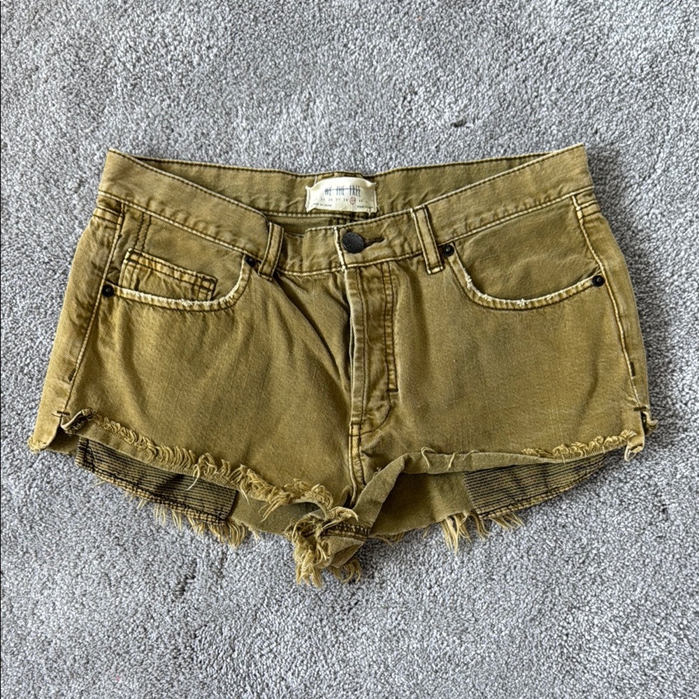 We The Free Green Jean Shorts Distressed Frayed Hem